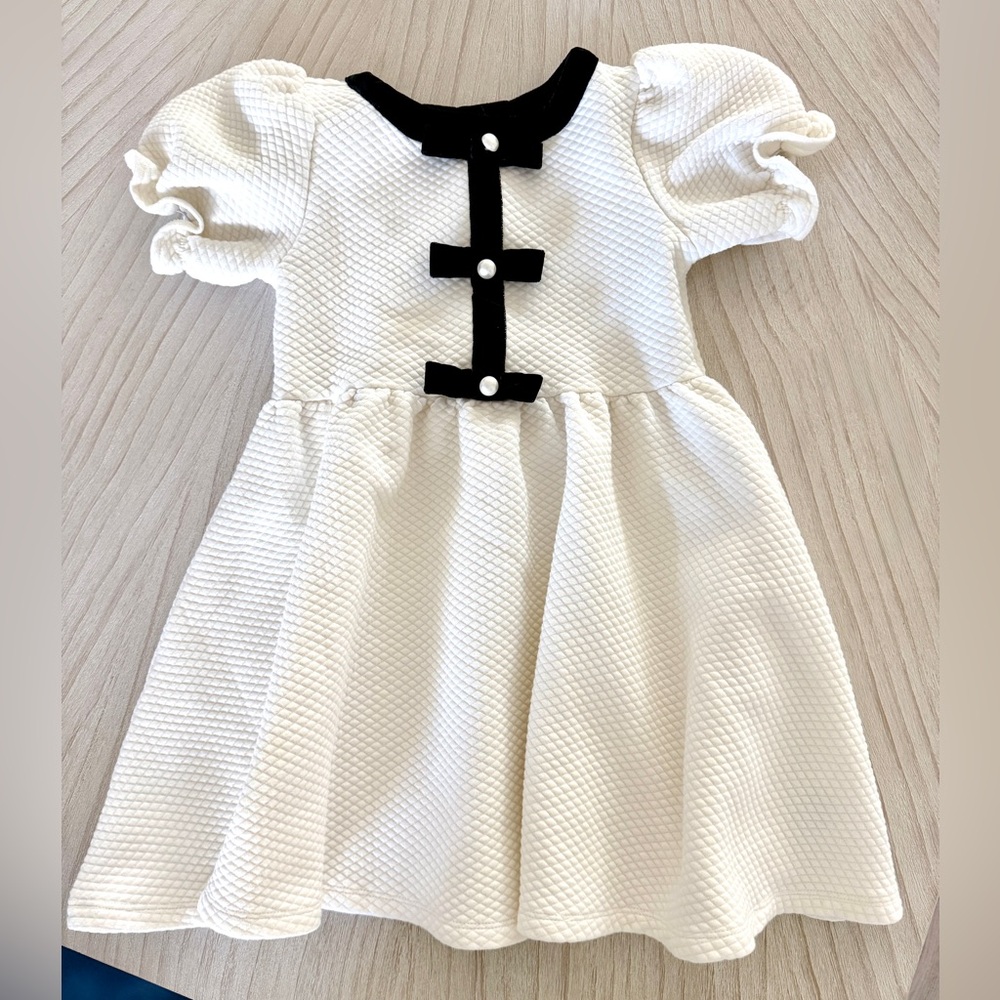 Janie and Jack White Quilt Textured Dress with Black Velvet Trim